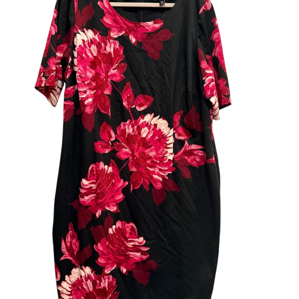 dressbarn Black Dress with Red Floral Design